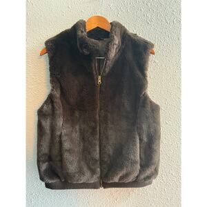 Talbots Dark Brown Faux Fur Vest - Size Medium - Excellent